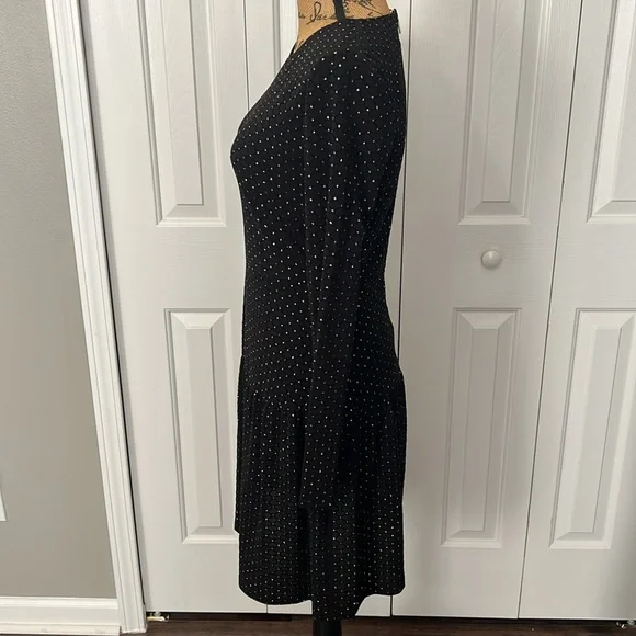 Michael Kors Black & Gold Fit & Flare Long Sleeve Dress - Picture 5 of 9